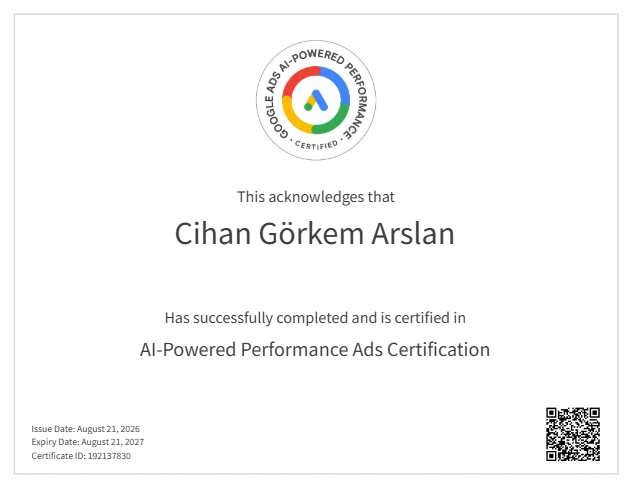 Google AI-Powered Performance Ads sertifikası